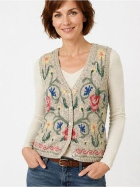 Talbots Floral Print Knit Sweater Vest  Large
